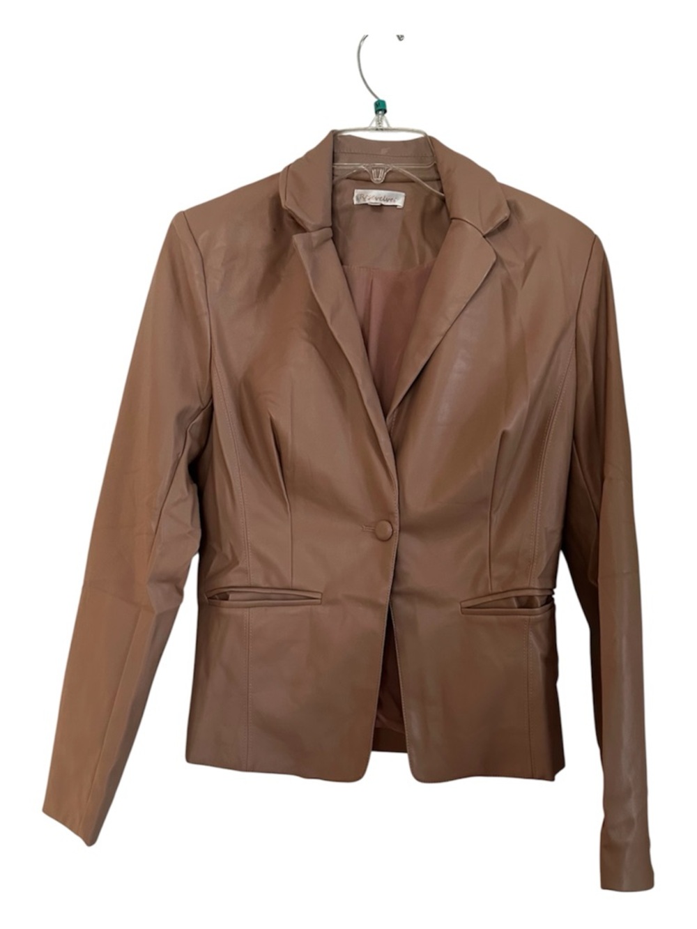 Rosevelvet Taupe Faux Leather Tailored Blazer